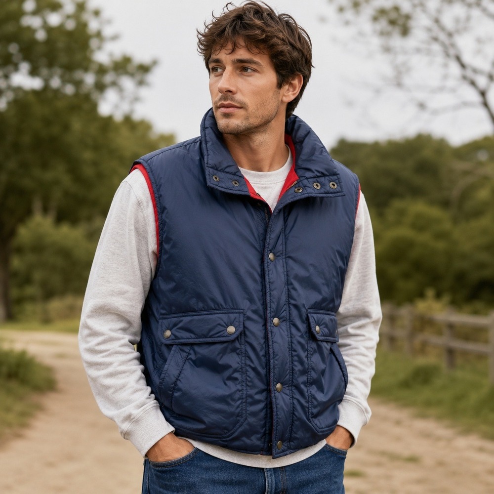 Vintage Antinori Mens XL Puffer Vest Blue‎ Red Quilted Gorp Outdoor Utility Hike